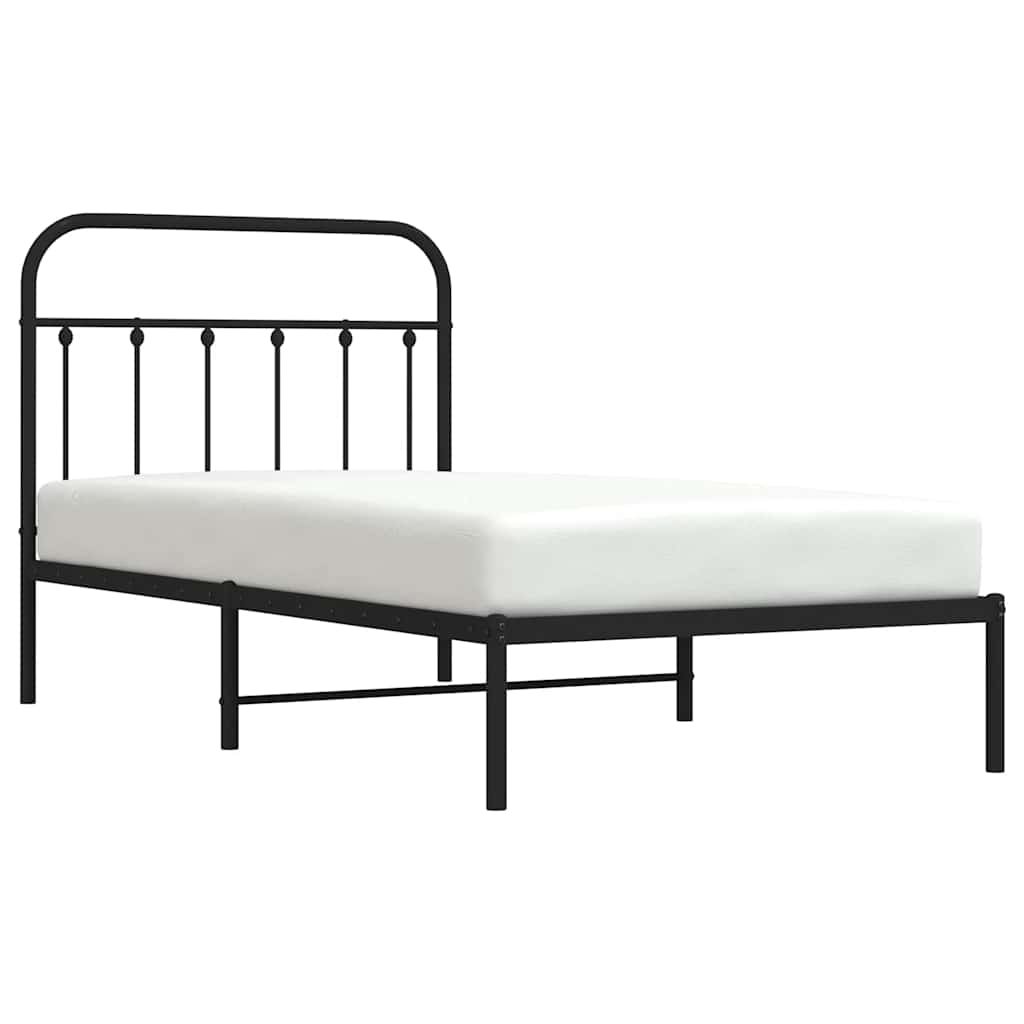 Metal Bed Frame without Mattress with Headboard Black 100x190cm