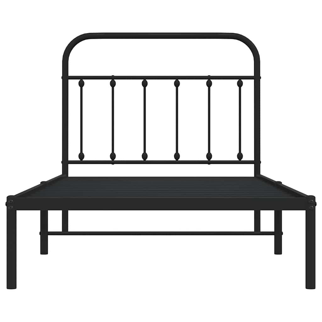Metal Bed Frame without Mattress with Headboard Black 100x190cm