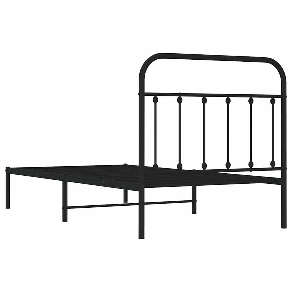 Metal Bed Frame without Mattress with Headboard Black 100x190cm