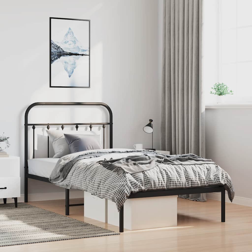 Metal Bed Frame without Mattress with Headboard Black 100x190cm