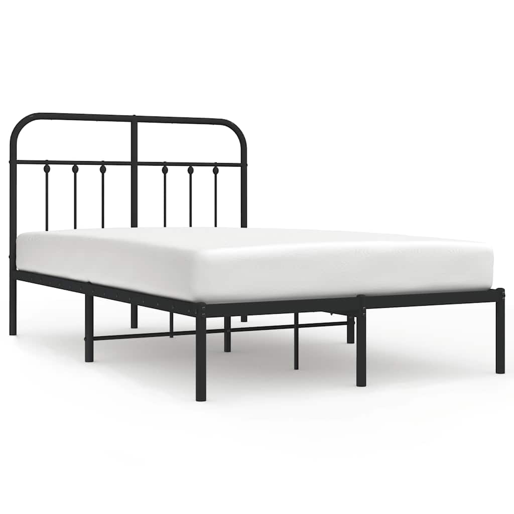Metal Bed Frame without Mattress with Headboard Black 120x190cm