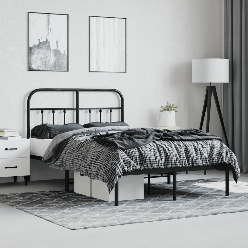 Metal Bed Frame without Mattress with Headboard Black 120x190cm
