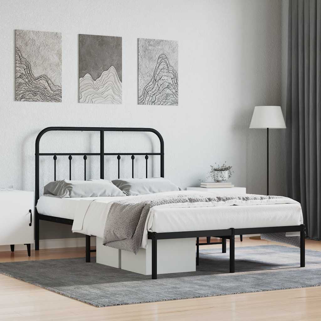 Metal Bed Frame without Mattress with Headboard Black 120x190cm