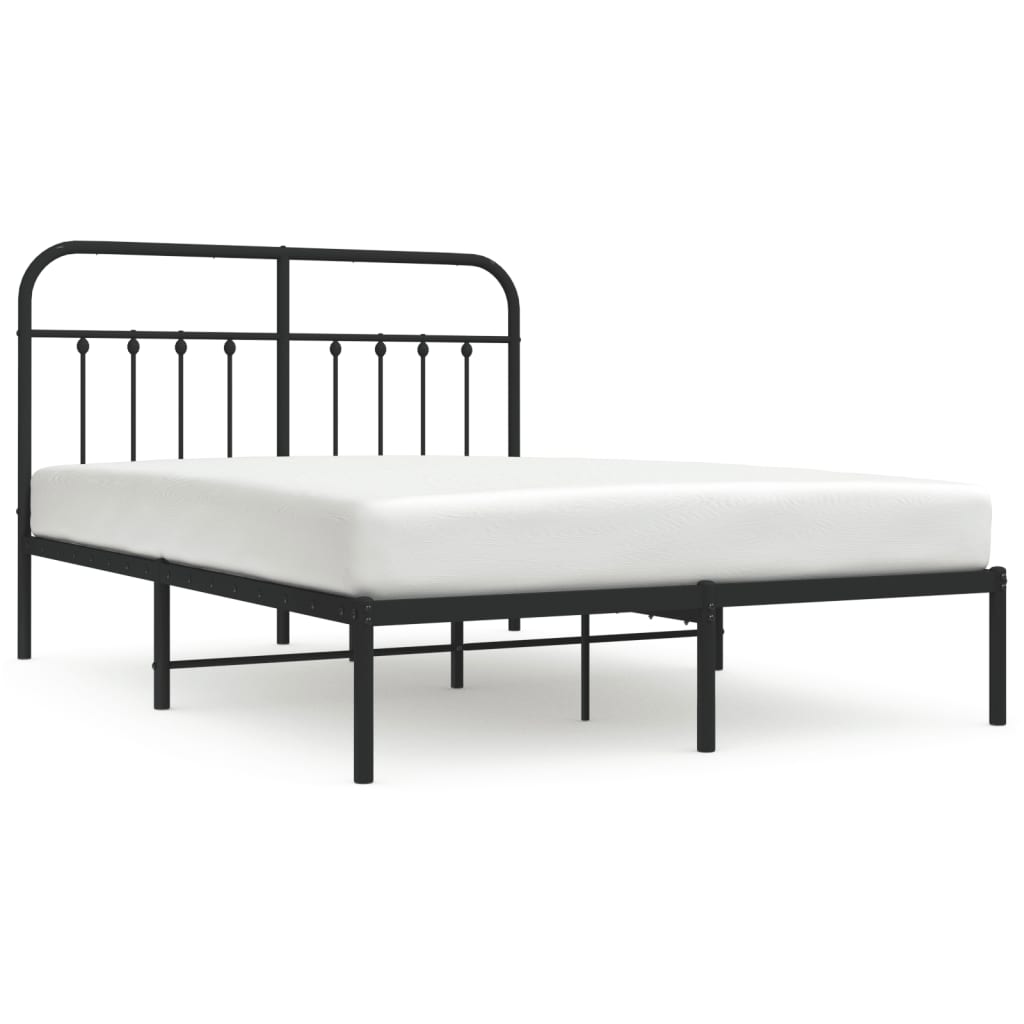 Metal Bed Frame without Mattress with Headboard Black 140x190cm