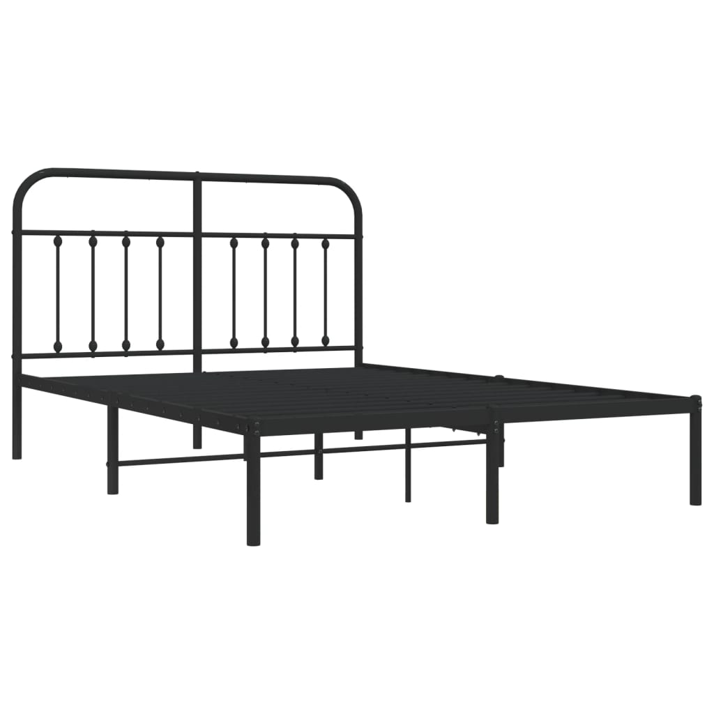 Metal Bed Frame without Mattress with Headboard Black 140x190cm