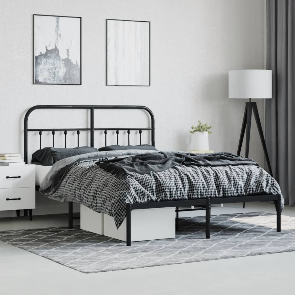 Metal Bed Frame without Mattress with Headboard Black 140x190cm