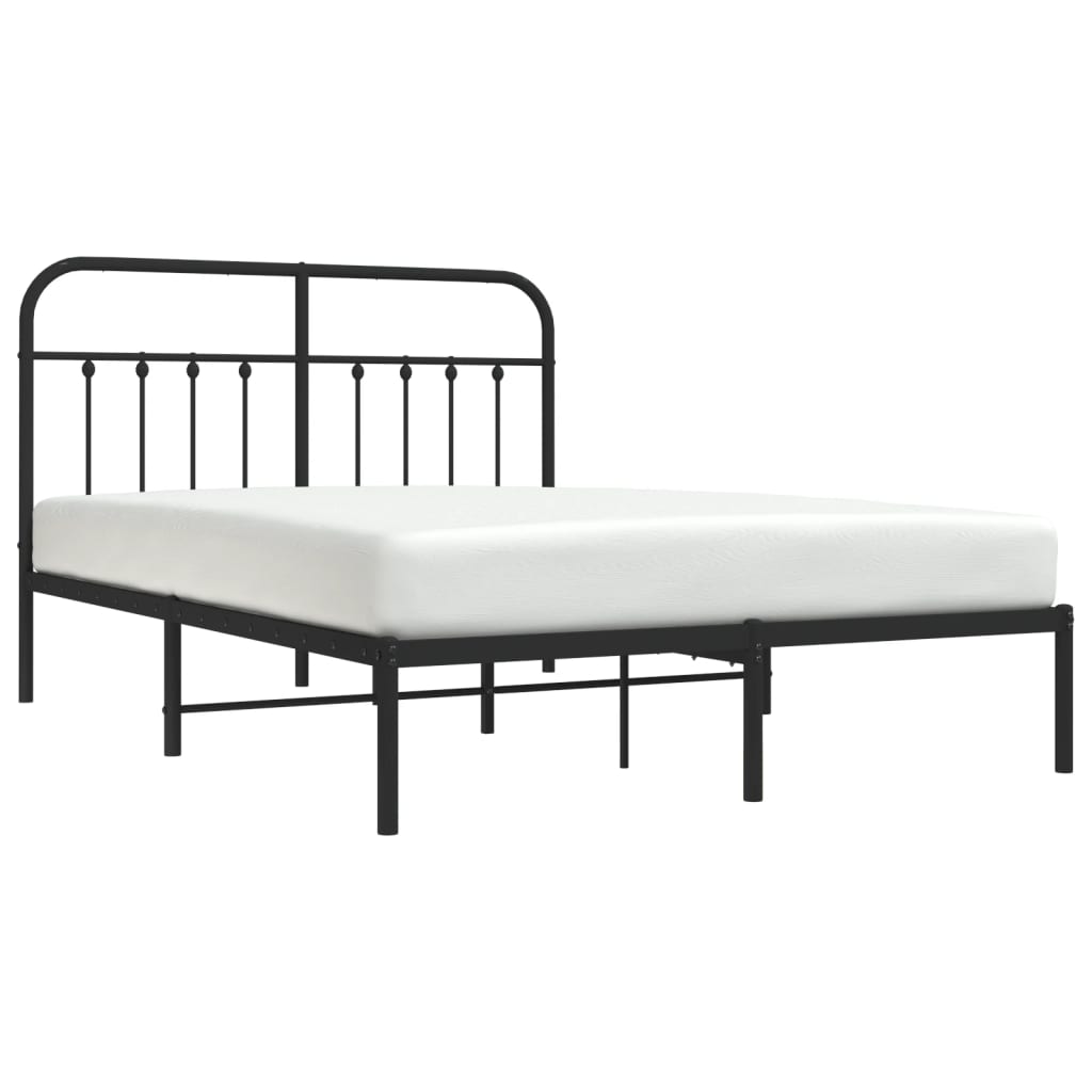 Metal Bed Frame without Mattress with Headboard Black 140x190cm