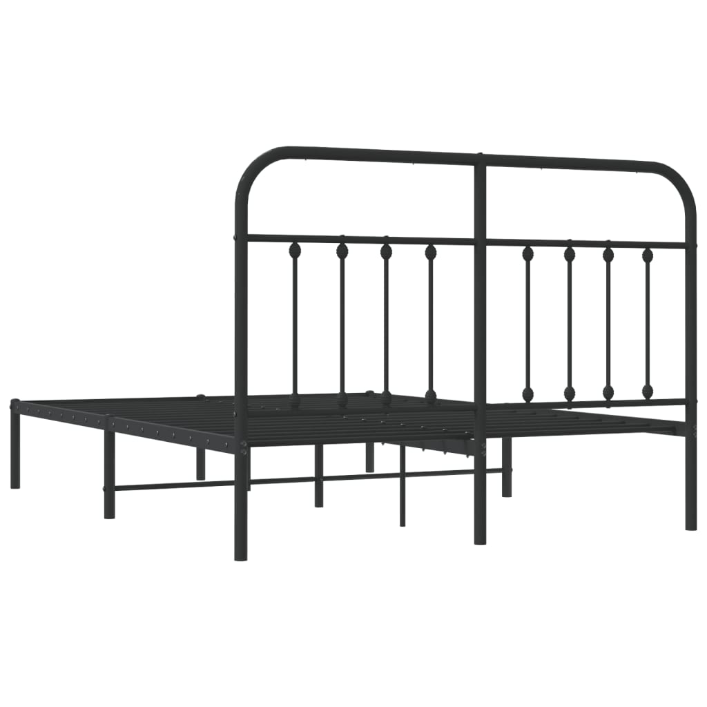 Metal Bed Frame without Mattress with Headboard Black 140x190cm