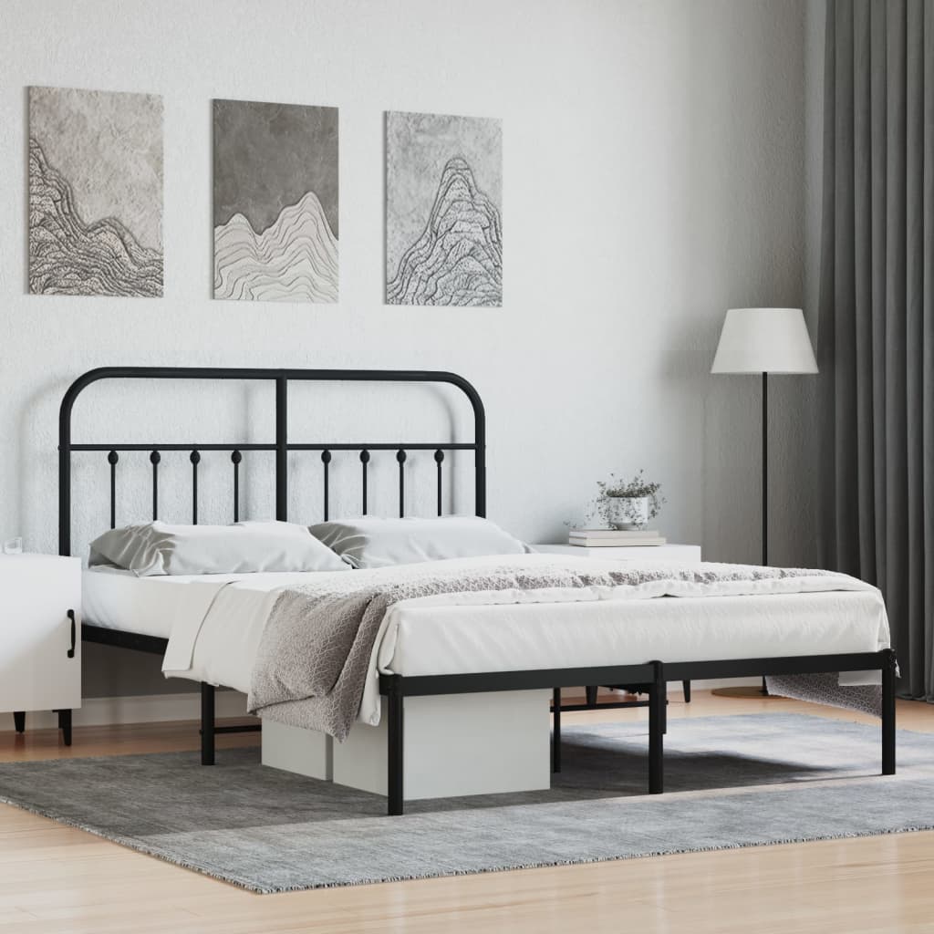 Metal Bed Frame without Mattress with Headboard Black 140x190cm