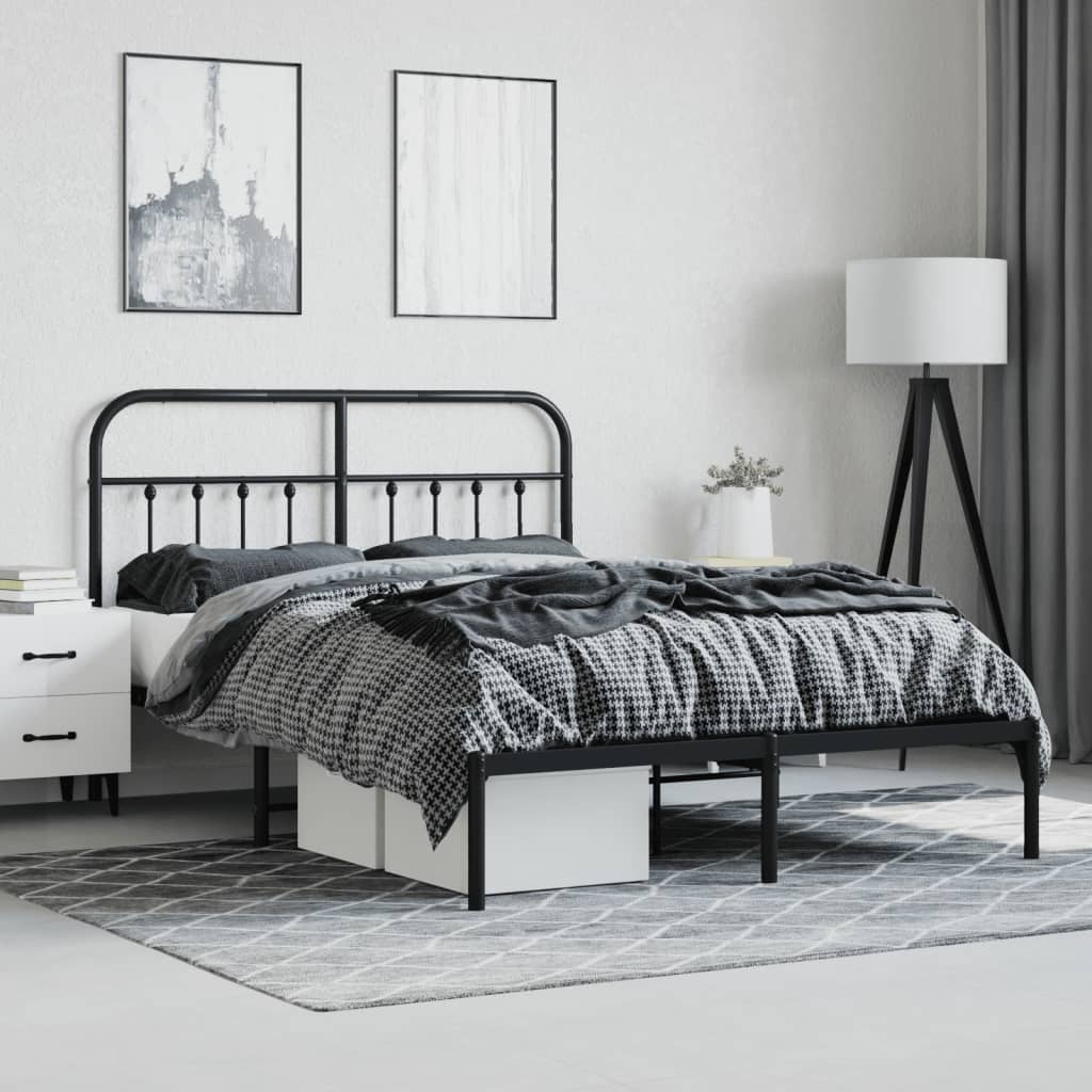 Metal Bed Frame without Mattress with Headboard Black 140x200cm