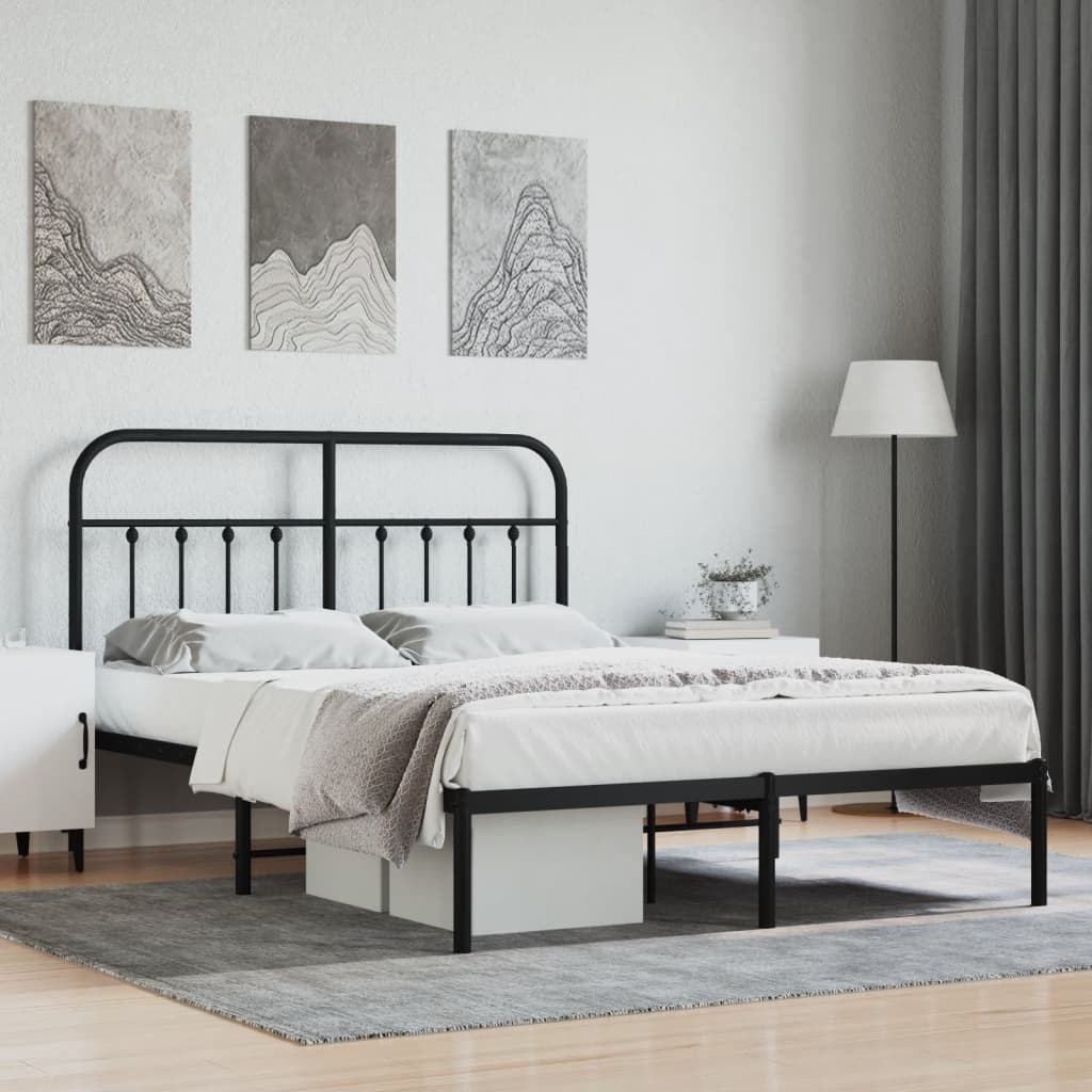 Metal Bed Frame without Mattress with Headboard Black 140x200cm
