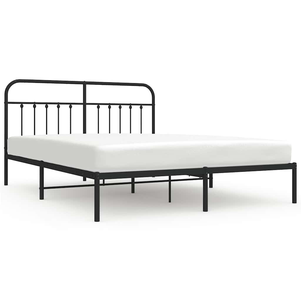 Metal Bed Frame without Mattress with Headboard Black 183x213cm