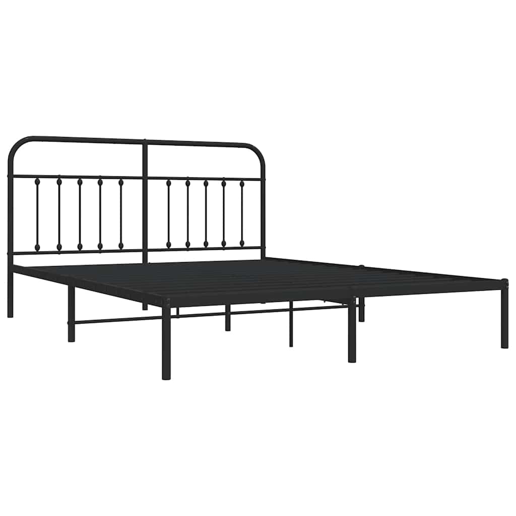 Metal Bed Frame without Mattress with Headboard Black 183x213cm