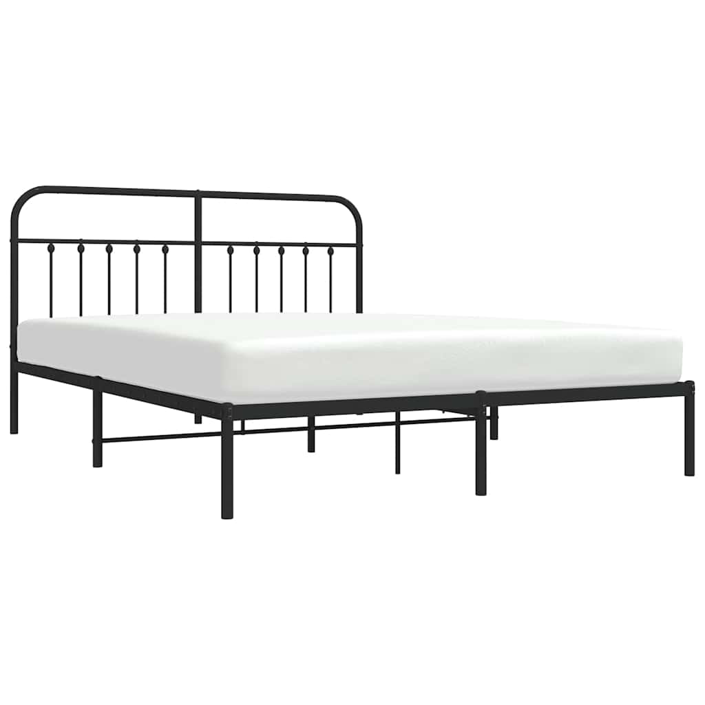 Metal Bed Frame without Mattress with Headboard Black 183x213cm
