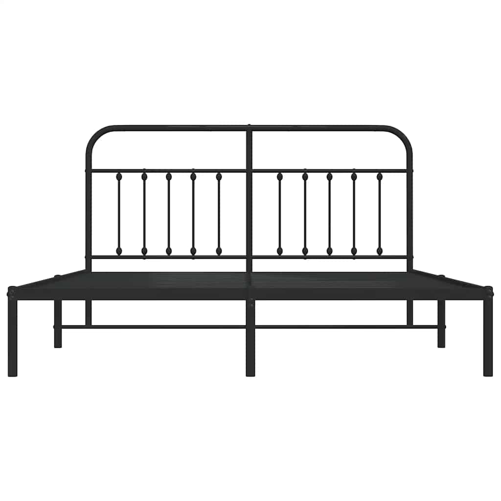 Metal Bed Frame without Mattress with Headboard Black 183x213cm