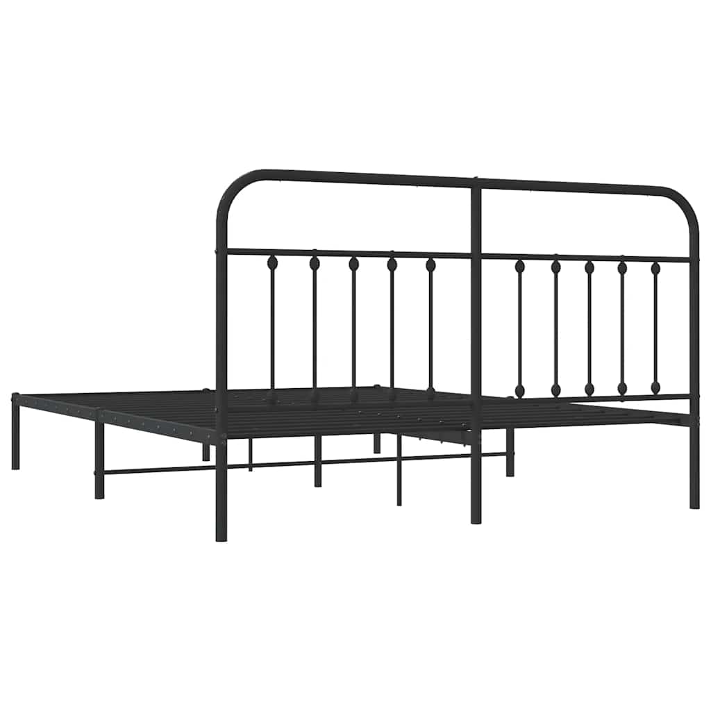 Metal Bed Frame without Mattress with Headboard Black 183x213cm