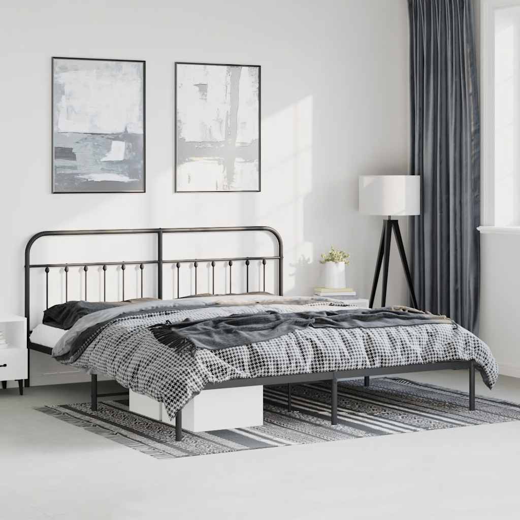 Metal Bed Frame without Mattress with Headboard Black 183x213cm