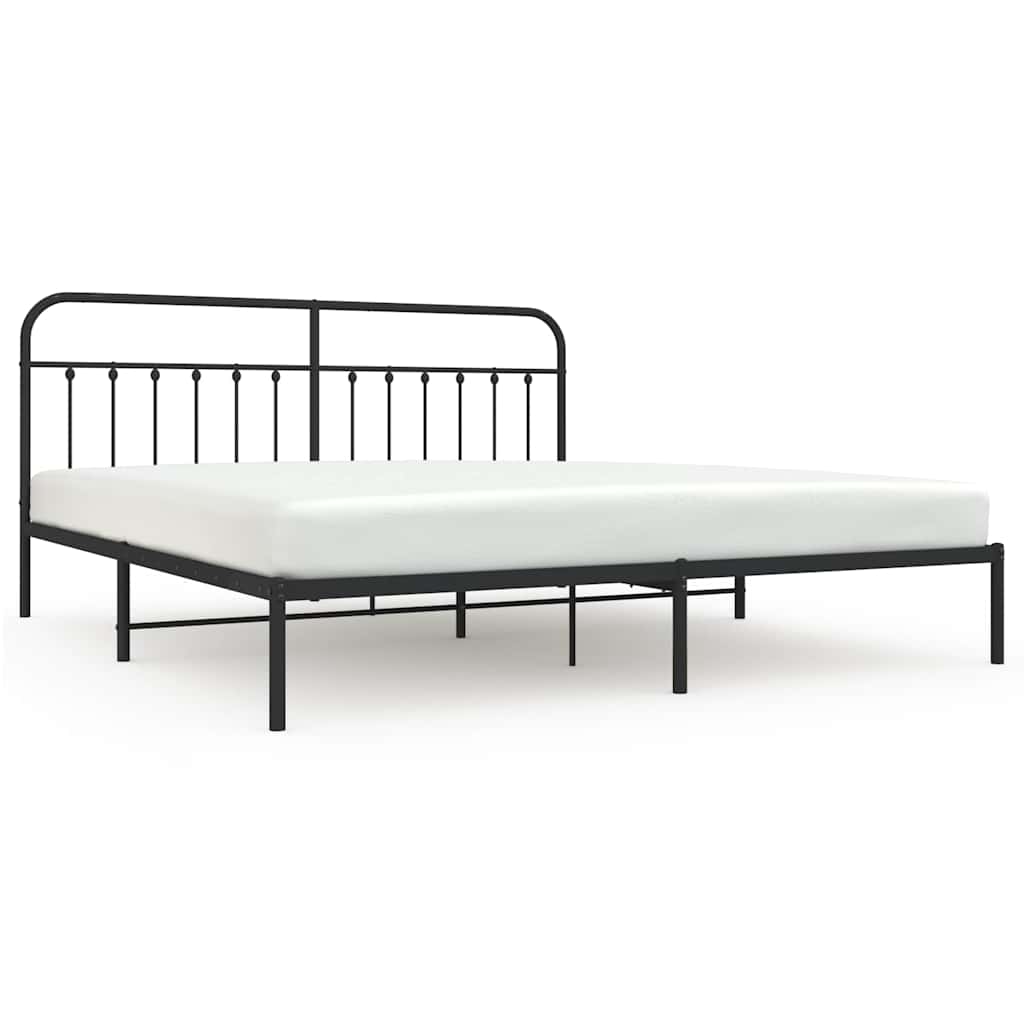 Metal Bed Frame without Mattress with Headboard Black 193x203cm