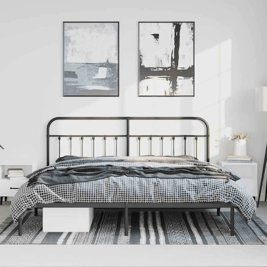 Metal Bed Frame without Mattress with Headboard Black 193x203cm