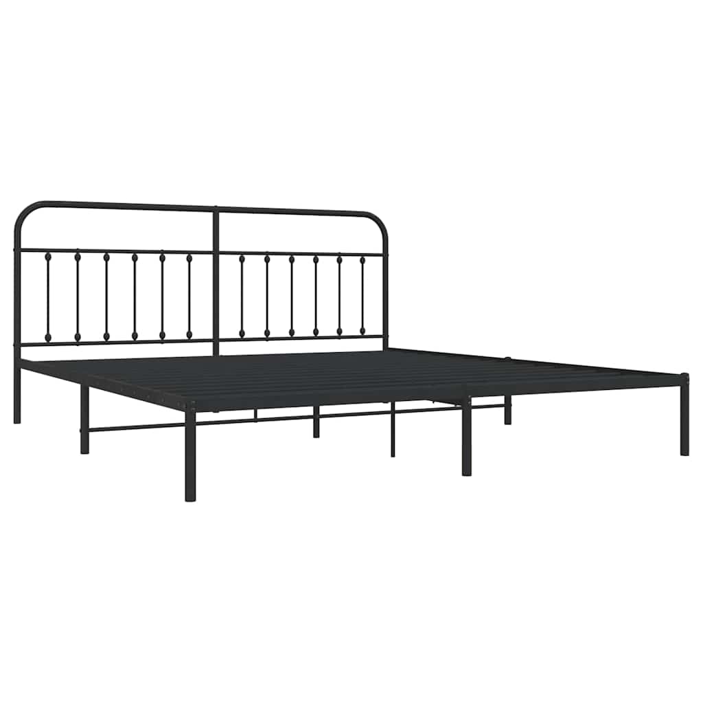 Metal Bed Frame without Mattress with Headboard Black 193x203cm