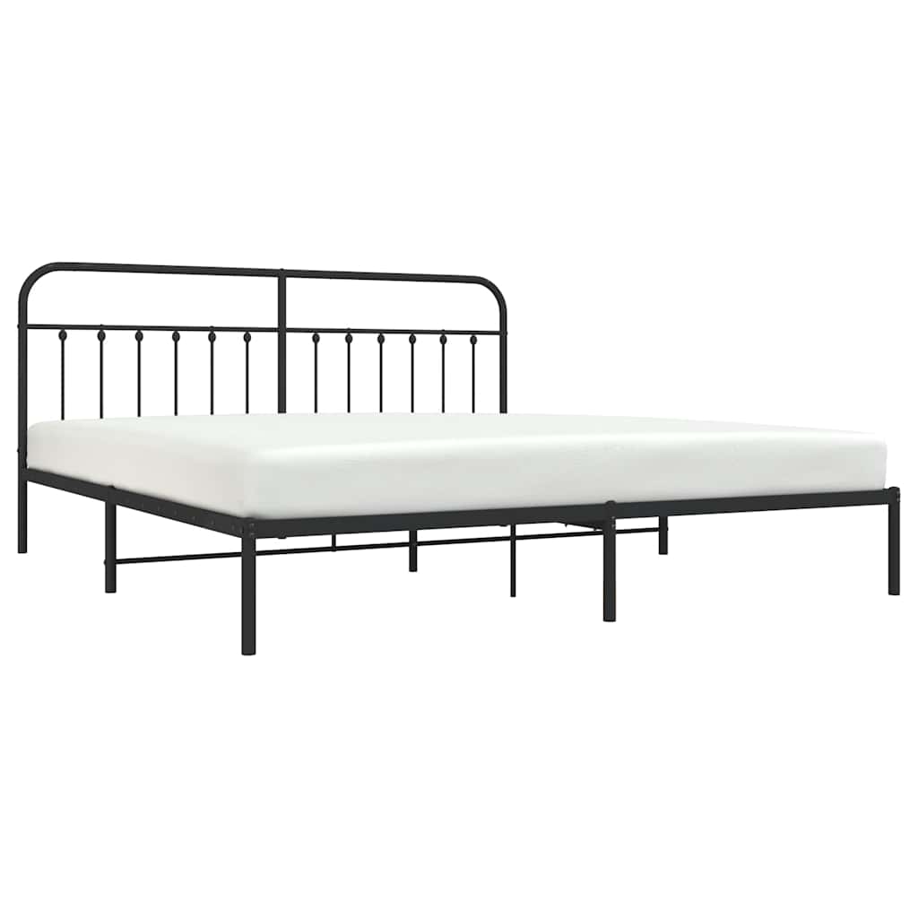 Metal Bed Frame without Mattress with Headboard Black 193x203cm