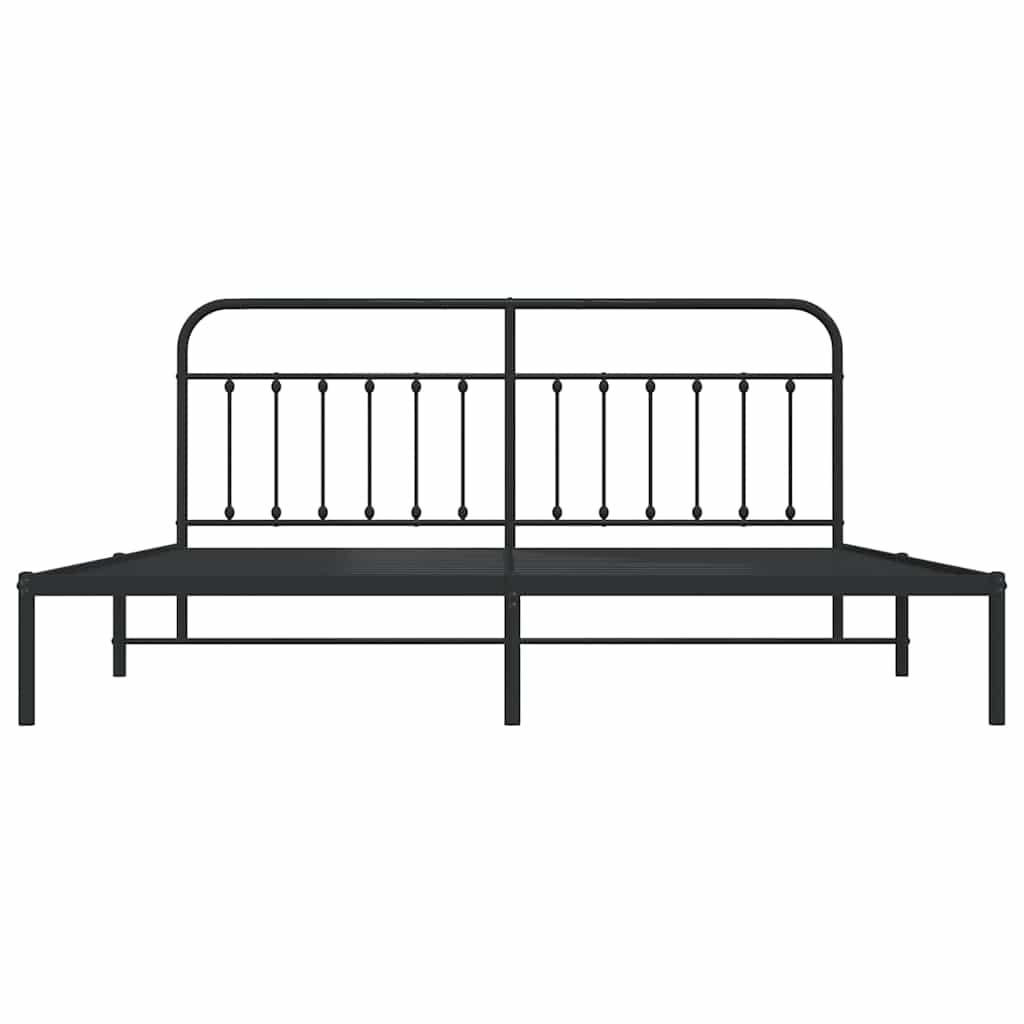 Metal Bed Frame without Mattress with Headboard Black 193x203cm