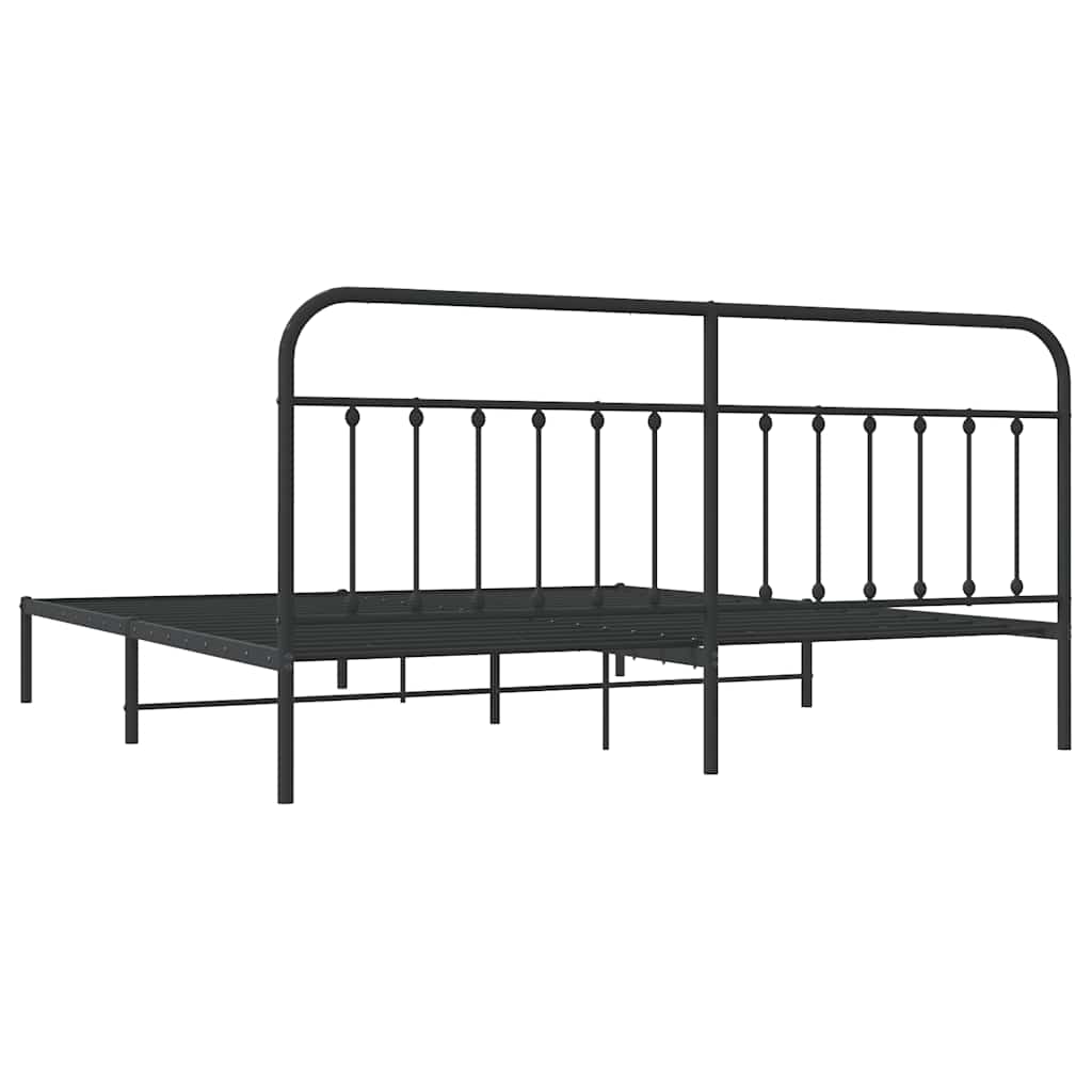 Metal Bed Frame without Mattress with Headboard Black 193x203cm