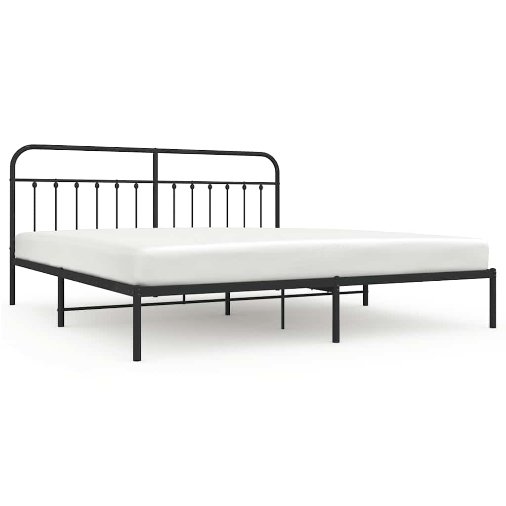 Metal Bed Frame without Mattress with Headboard Black 200x200cm