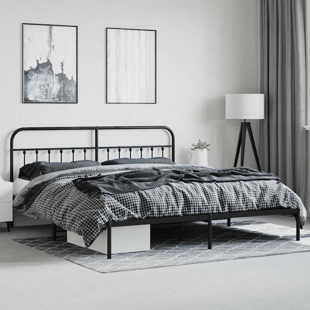 Metal Bed Frame without Mattress with Headboard Black 200x200cm