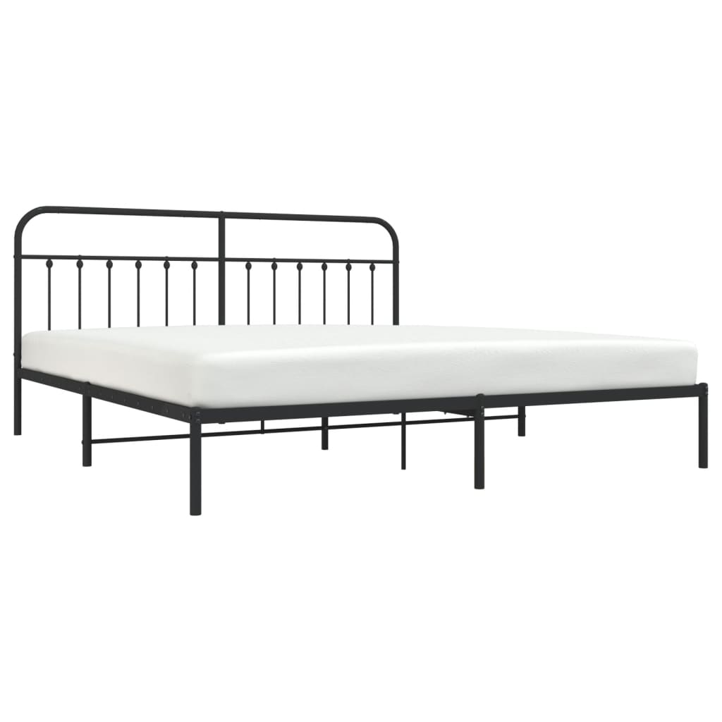 Metal Bed Frame without Mattress with Headboard Black 200x200cm