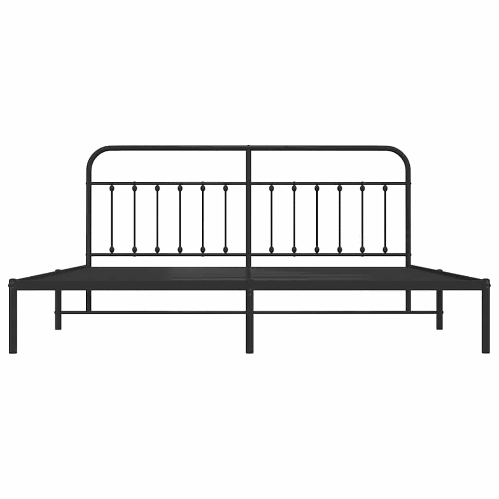 Metal Bed Frame without Mattress with Headboard Black 200x200cm