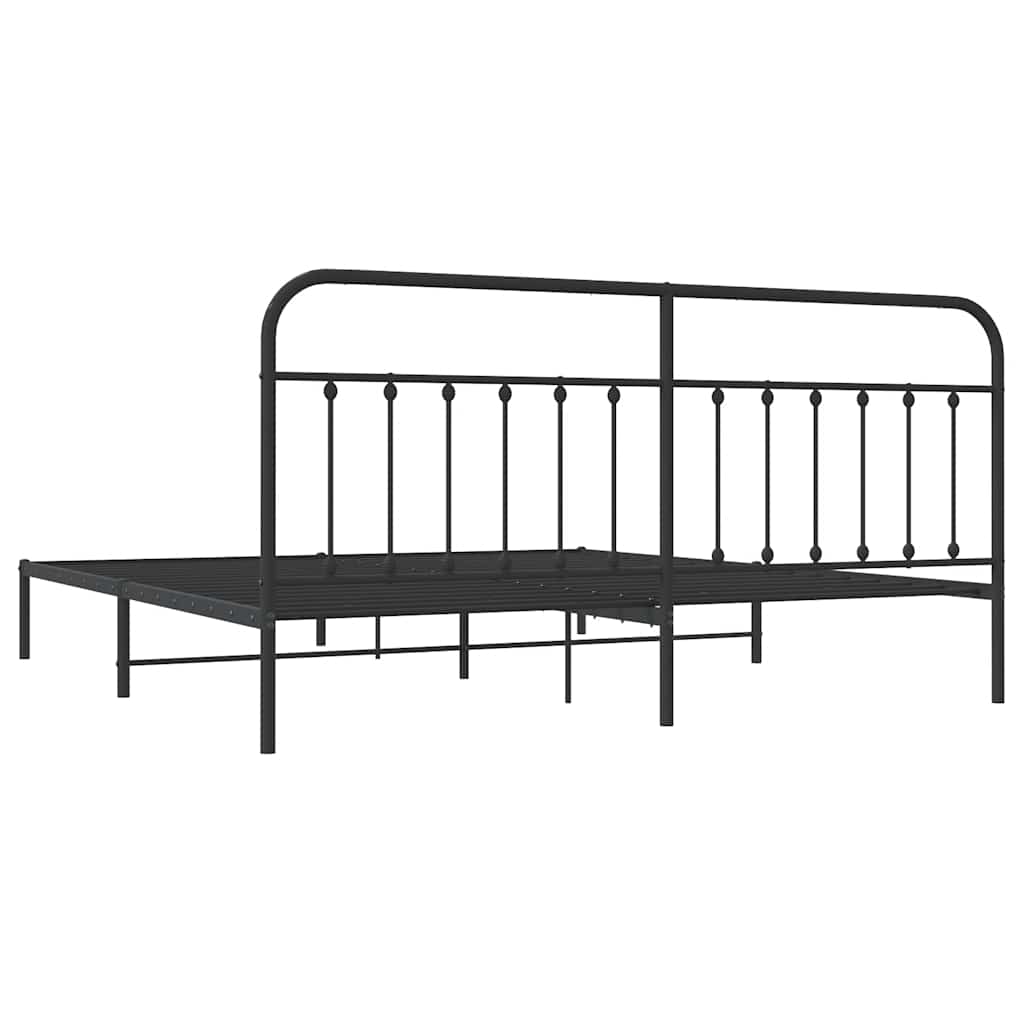 Metal Bed Frame without Mattress with Headboard Black 200x200cm