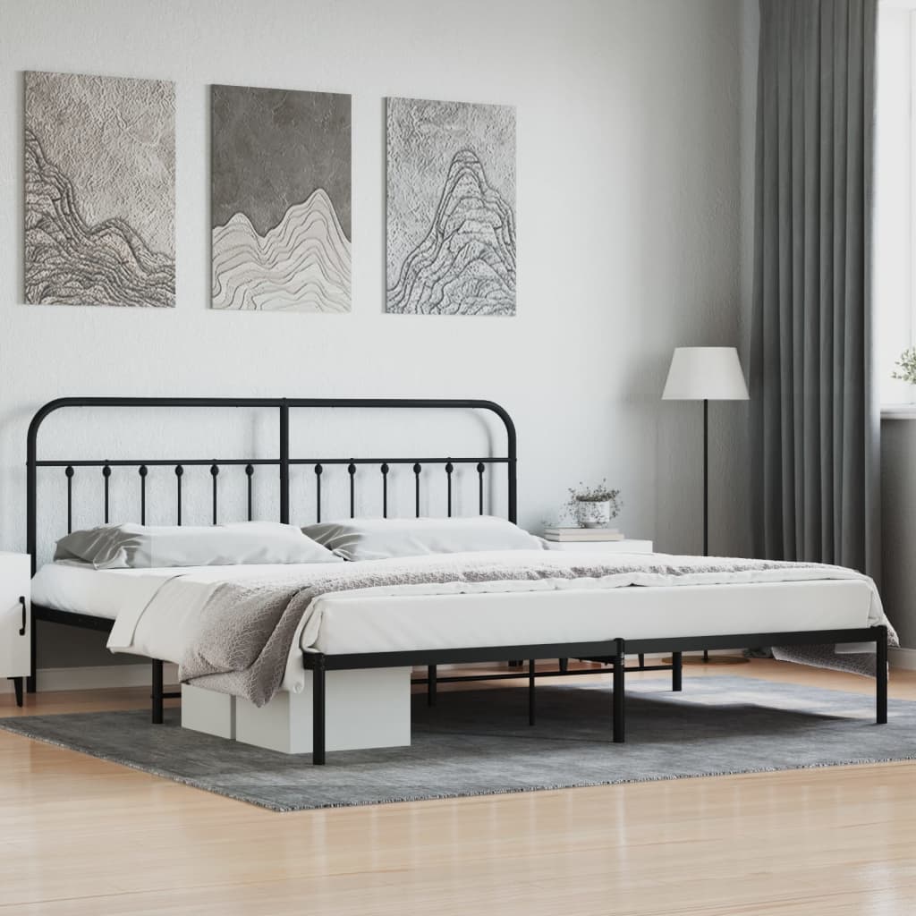 Metal Bed Frame without Mattress with Headboard Black 200x200cm