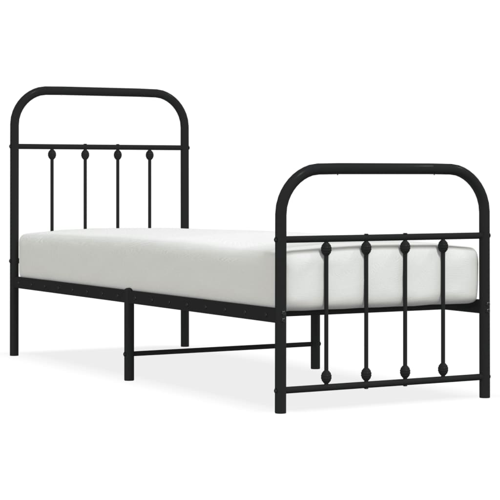 Metal Bed Frame without Mattress with Footboard Black 75x190cm