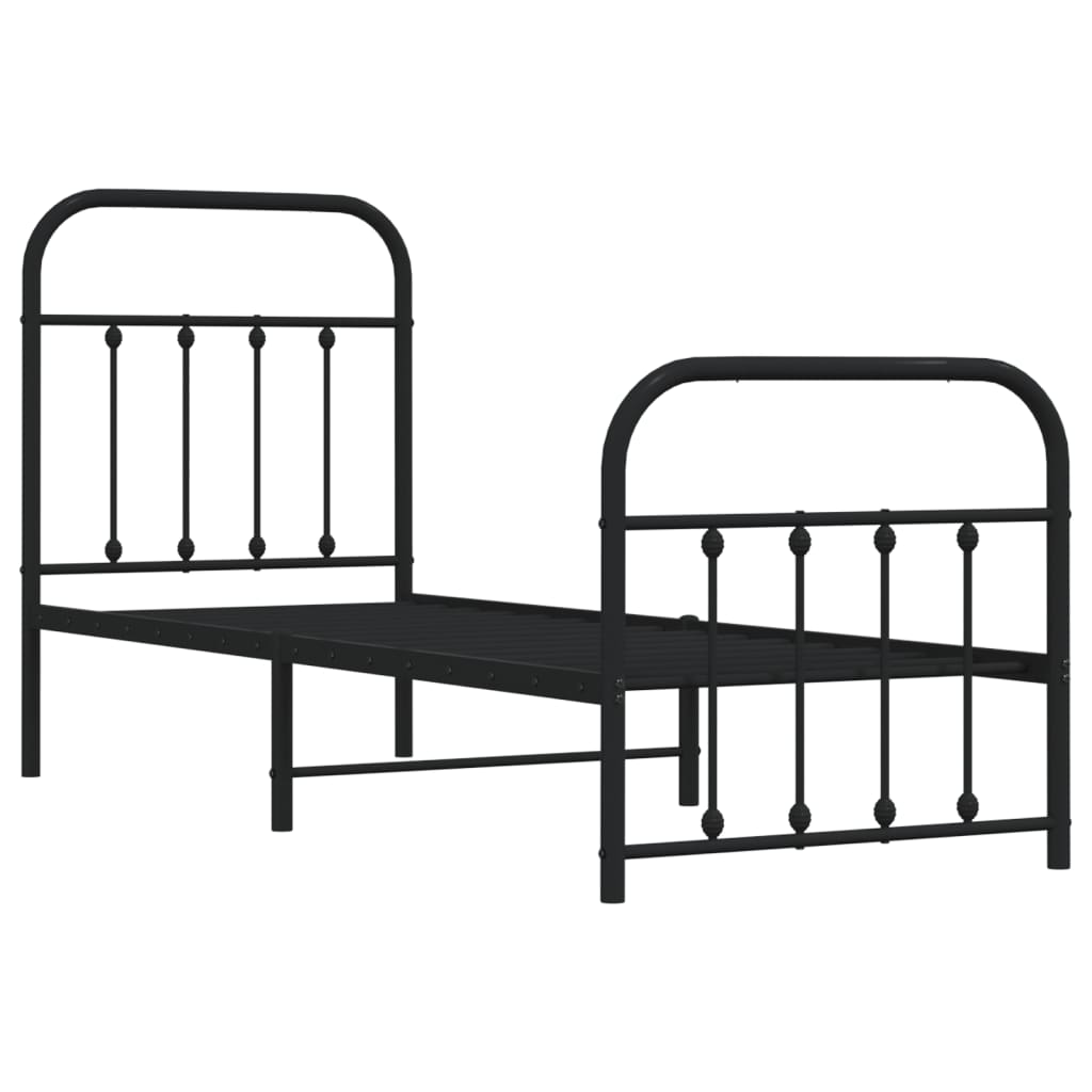 Metal Bed Frame without Mattress with Footboard Black 75x190cm