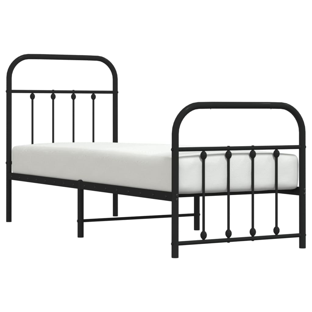 Metal Bed Frame without Mattress with Footboard Black 75x190cm