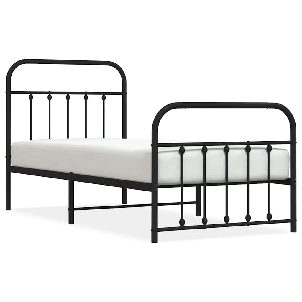 Metal Bed Frame without Mattress with Footboard Black 90x190cm