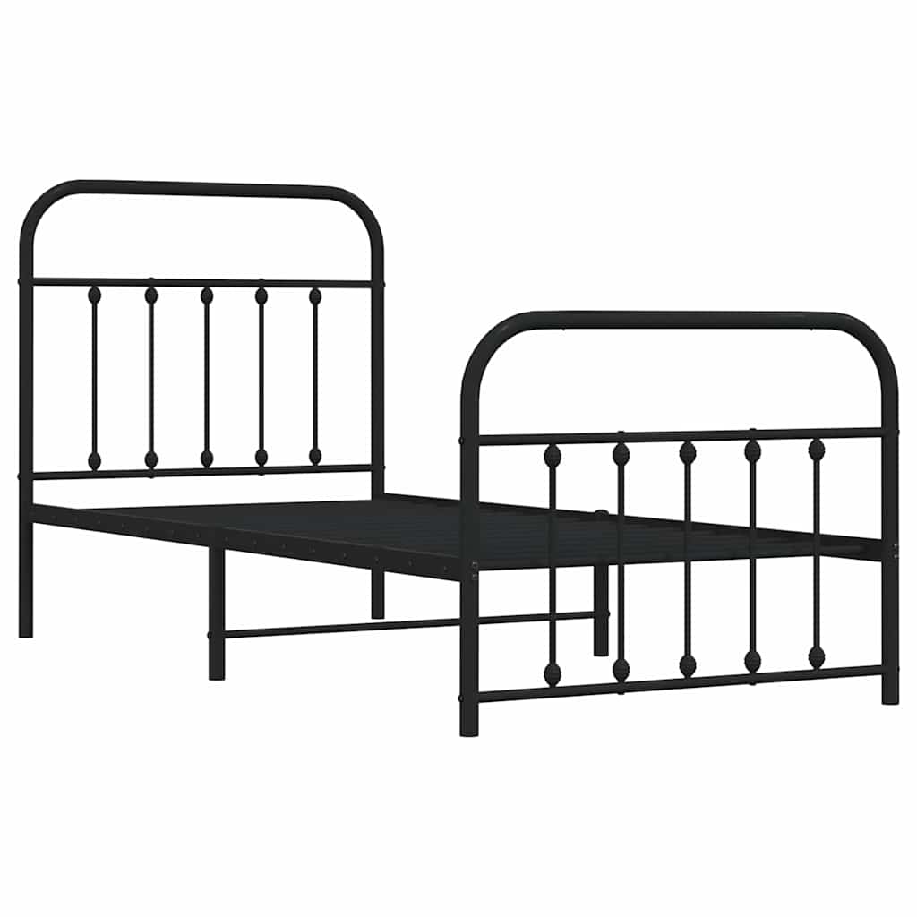 Metal Bed Frame without Mattress with Footboard Black 90x190cm