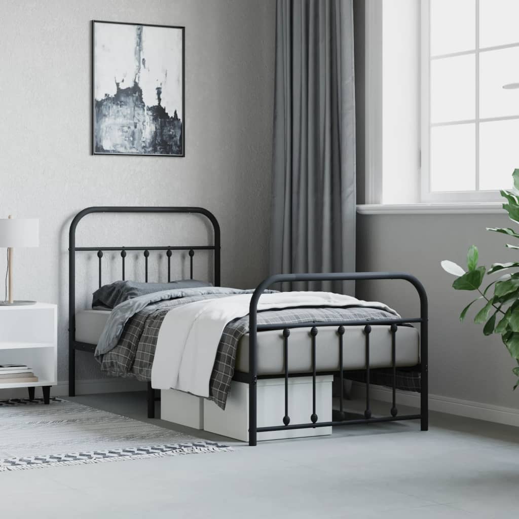 Metal Bed Frame without Mattress with Footboard Black 90x190cm