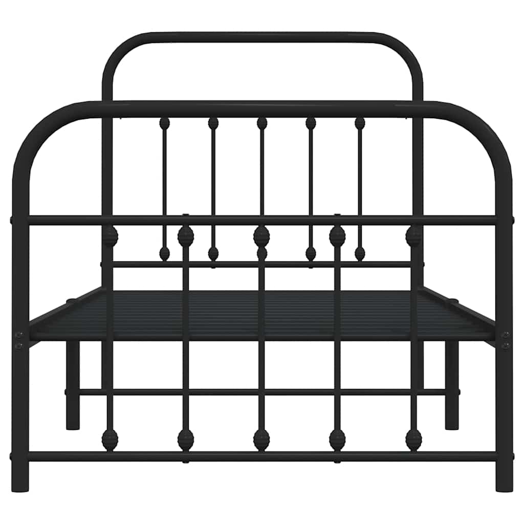 Metal Bed Frame without Mattress with Footboard Black 90x190cm