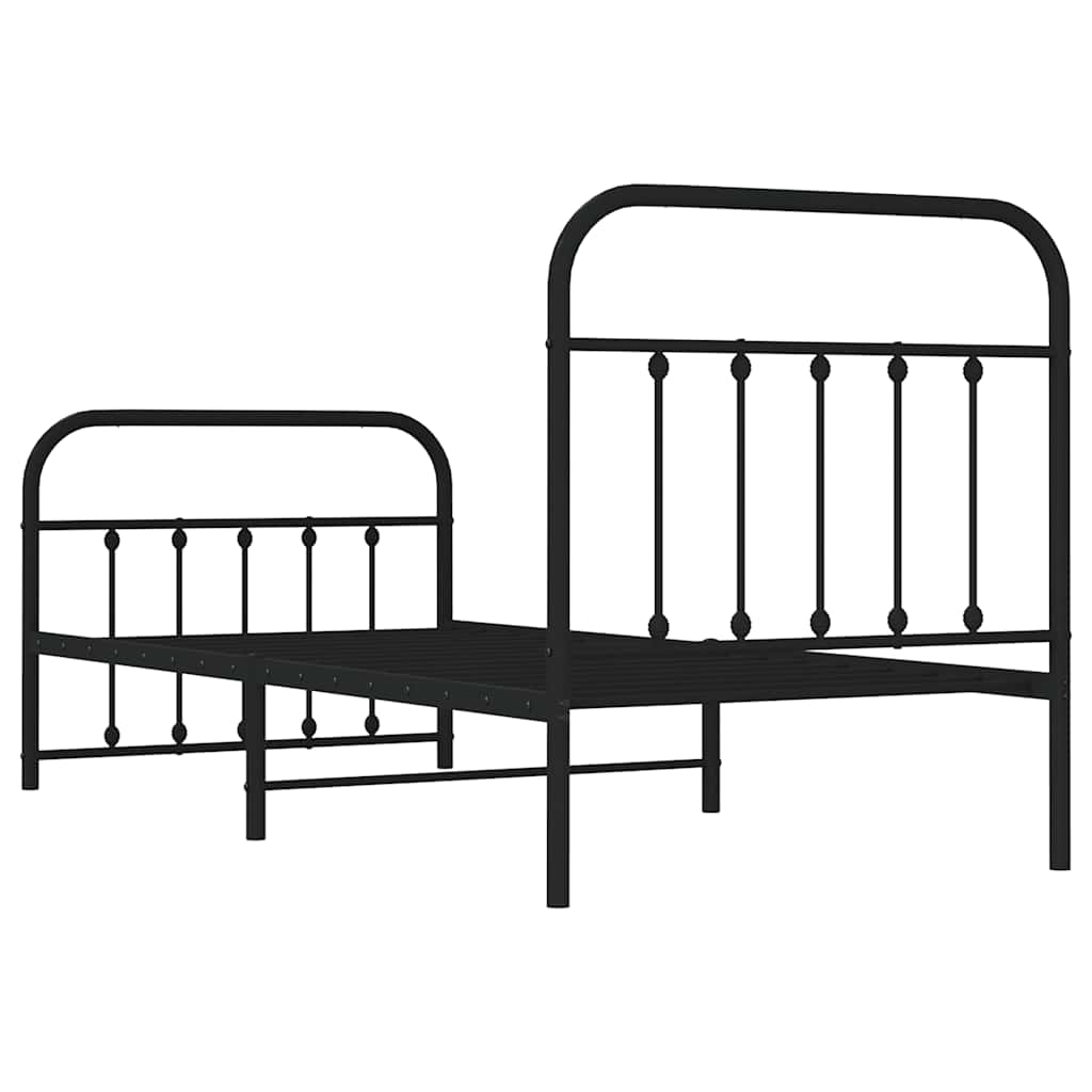 Metal Bed Frame without Mattress with Footboard Black 90x190cm