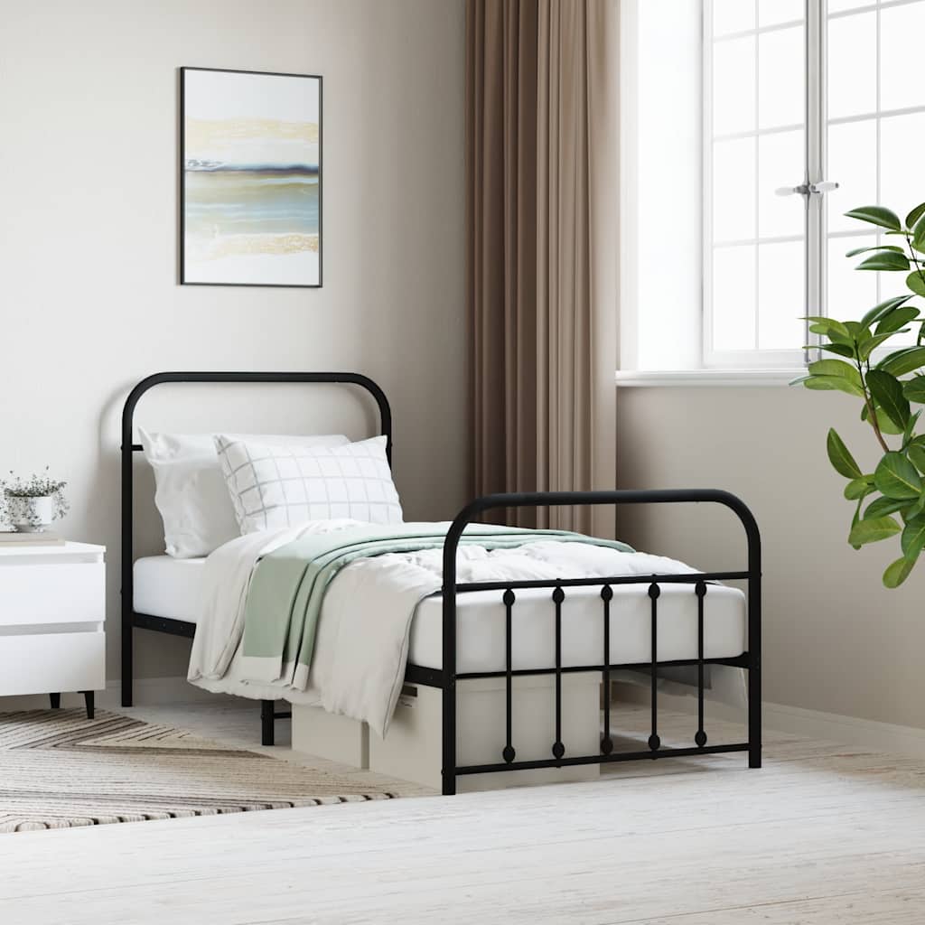 Metal Bed Frame without Mattress with Footboard Black 90x190cm