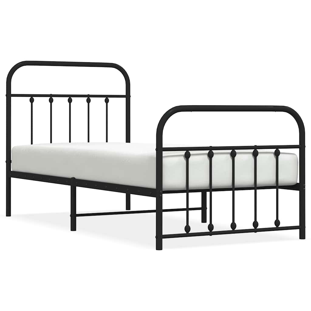 Metal Bed Frame without Mattress with Footboard Black 90x200cm