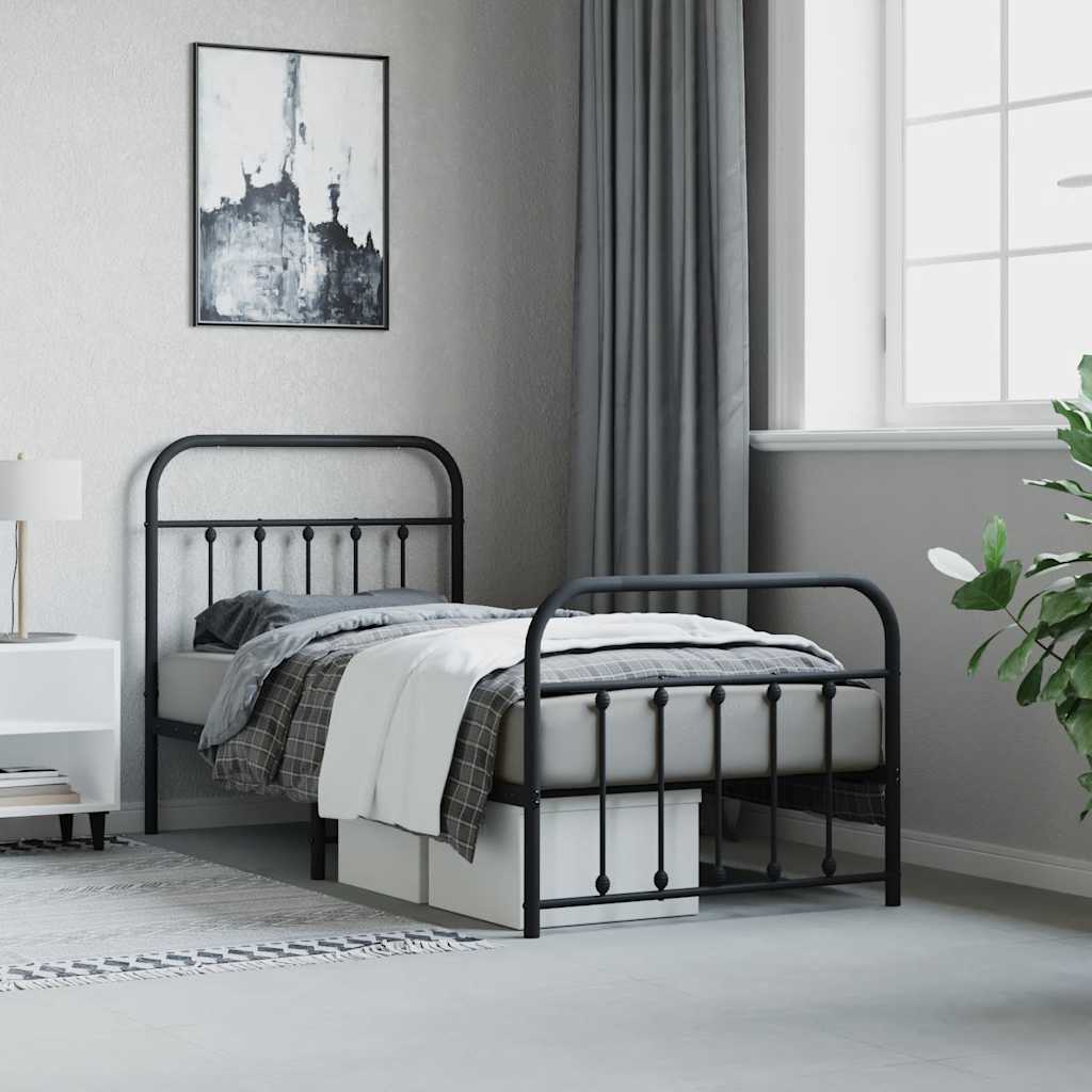 Metal Bed Frame without Mattress with Footboard Black 90x200cm