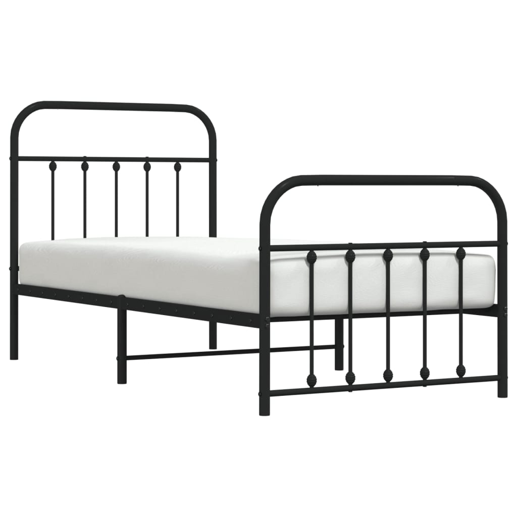 Metal Bed Frame without Mattress with Footboard Black 90x200cm