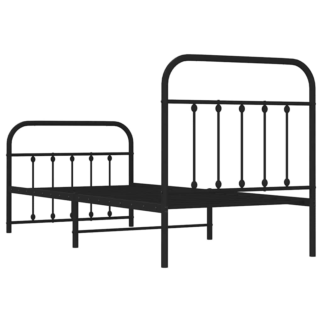 Metal Bed Frame without Mattress with Footboard Black 90x200cm