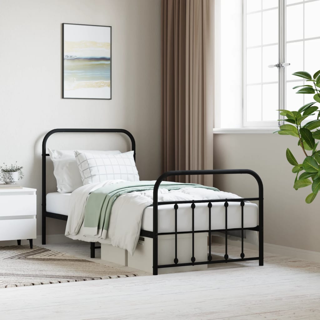 Metal Bed Frame without Mattress with Footboard Black 90x200cm