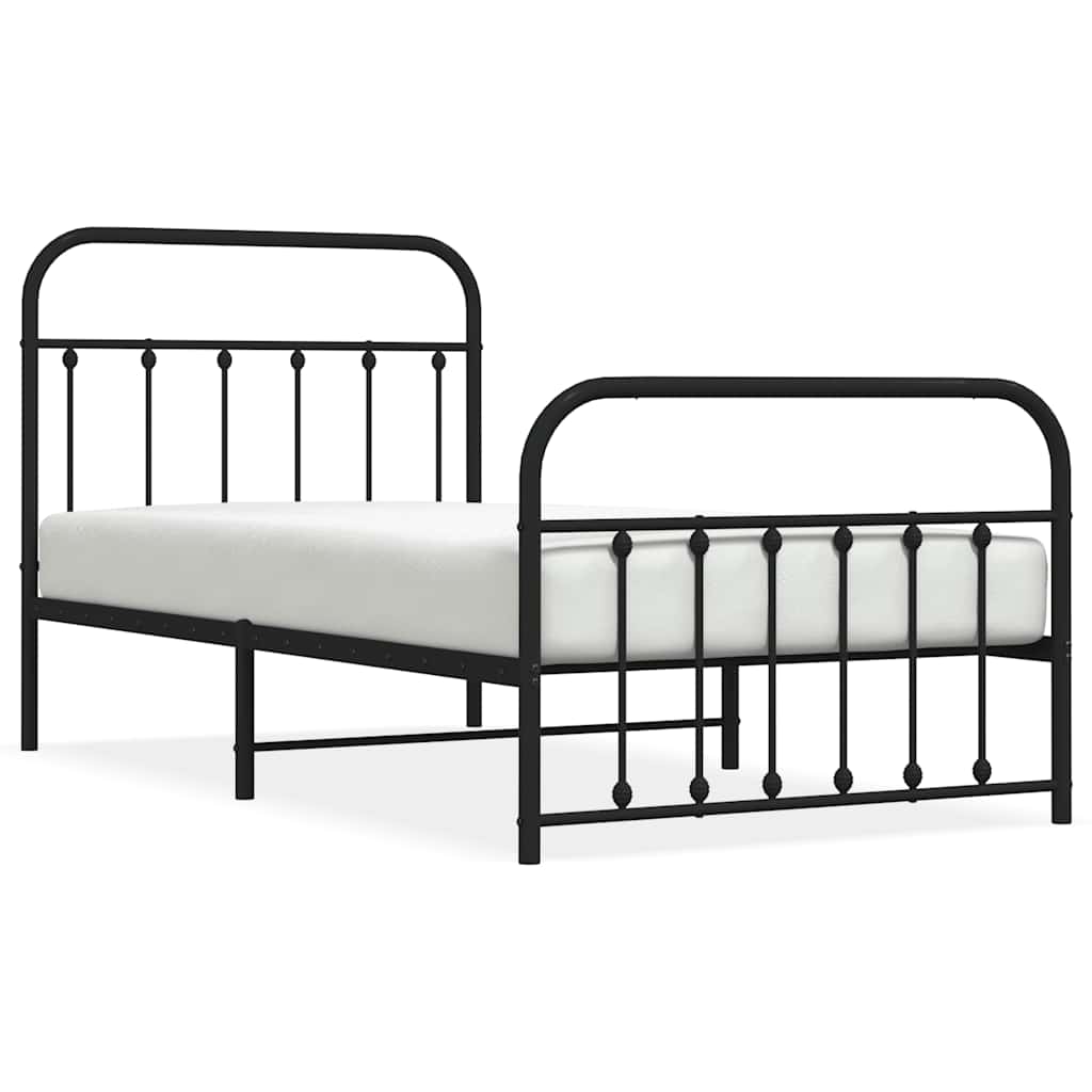 Metal Bed Frame without Mattress with Footboard Black 100x190cm