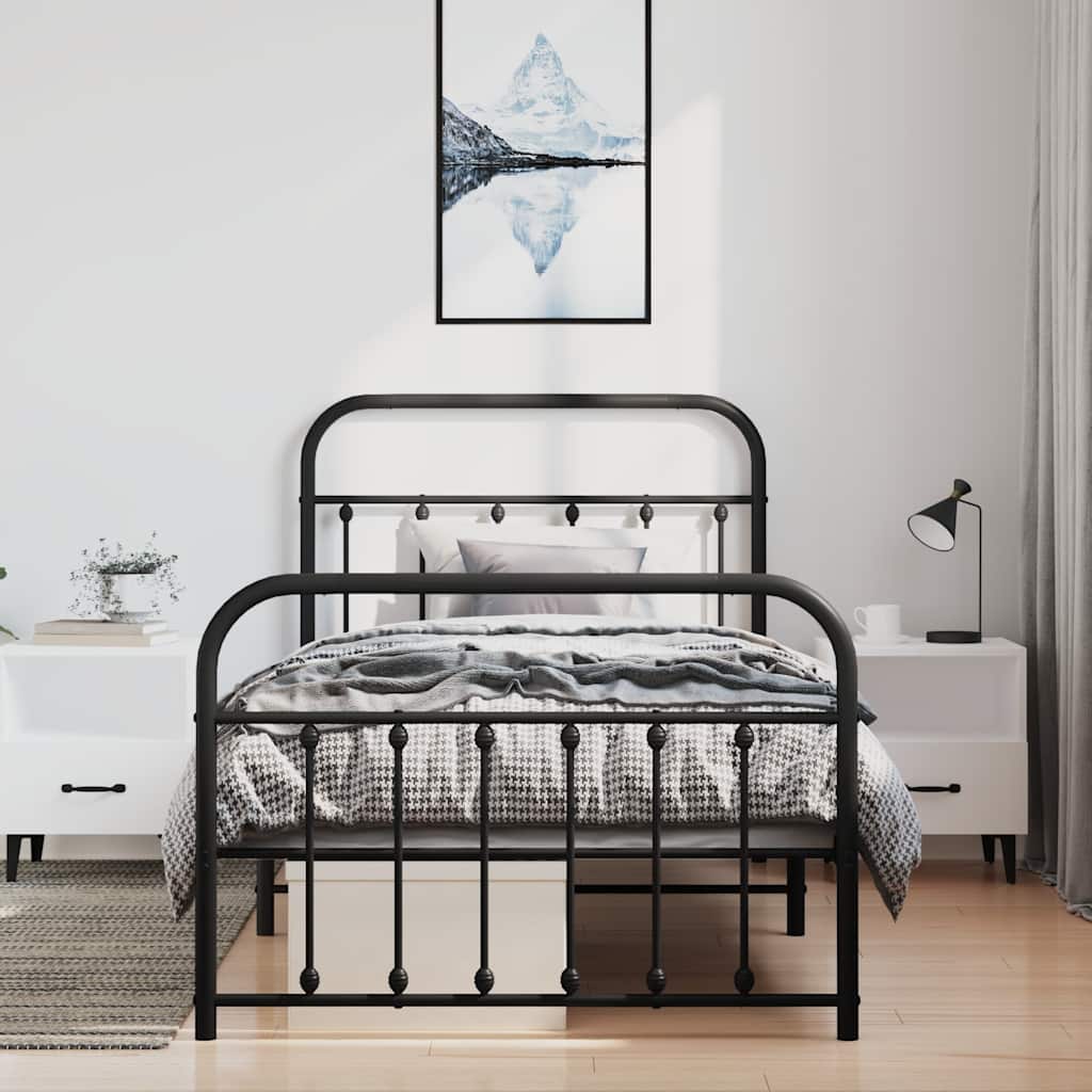 Metal Bed Frame without Mattress with Footboard Black 100x190cm