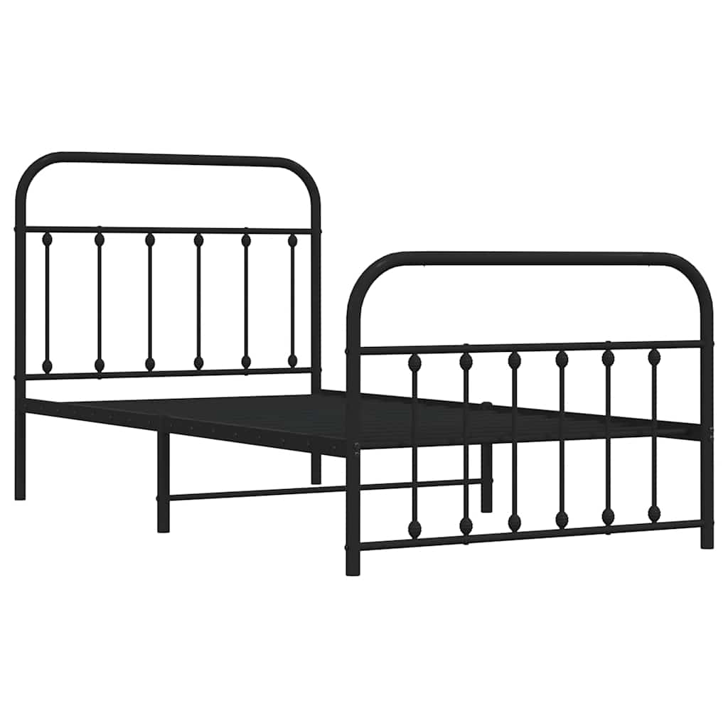 Metal Bed Frame without Mattress with Footboard Black 100x190cm